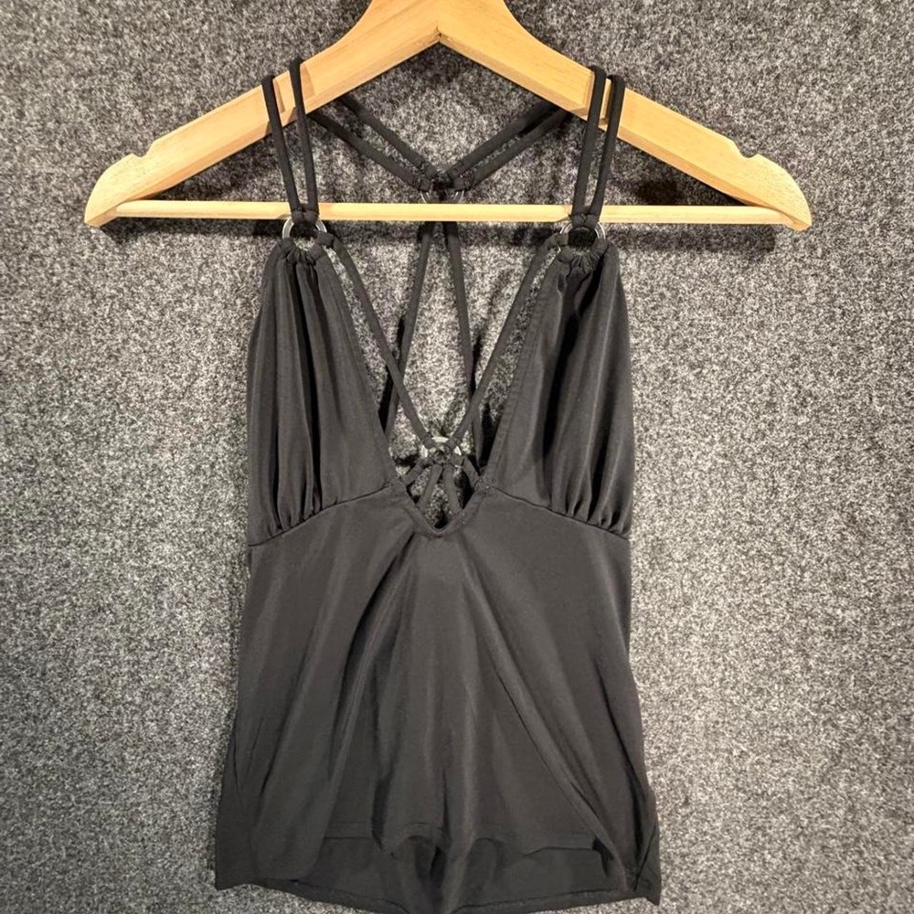Venus Black Strappy Halter V Neck Tank Top Womens Small Y2K Going Out Top